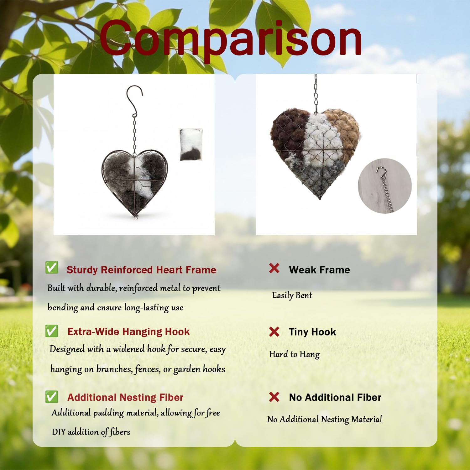 WesGen corazón decorativo de jardín, regalo ecológico para amantes de las aves.