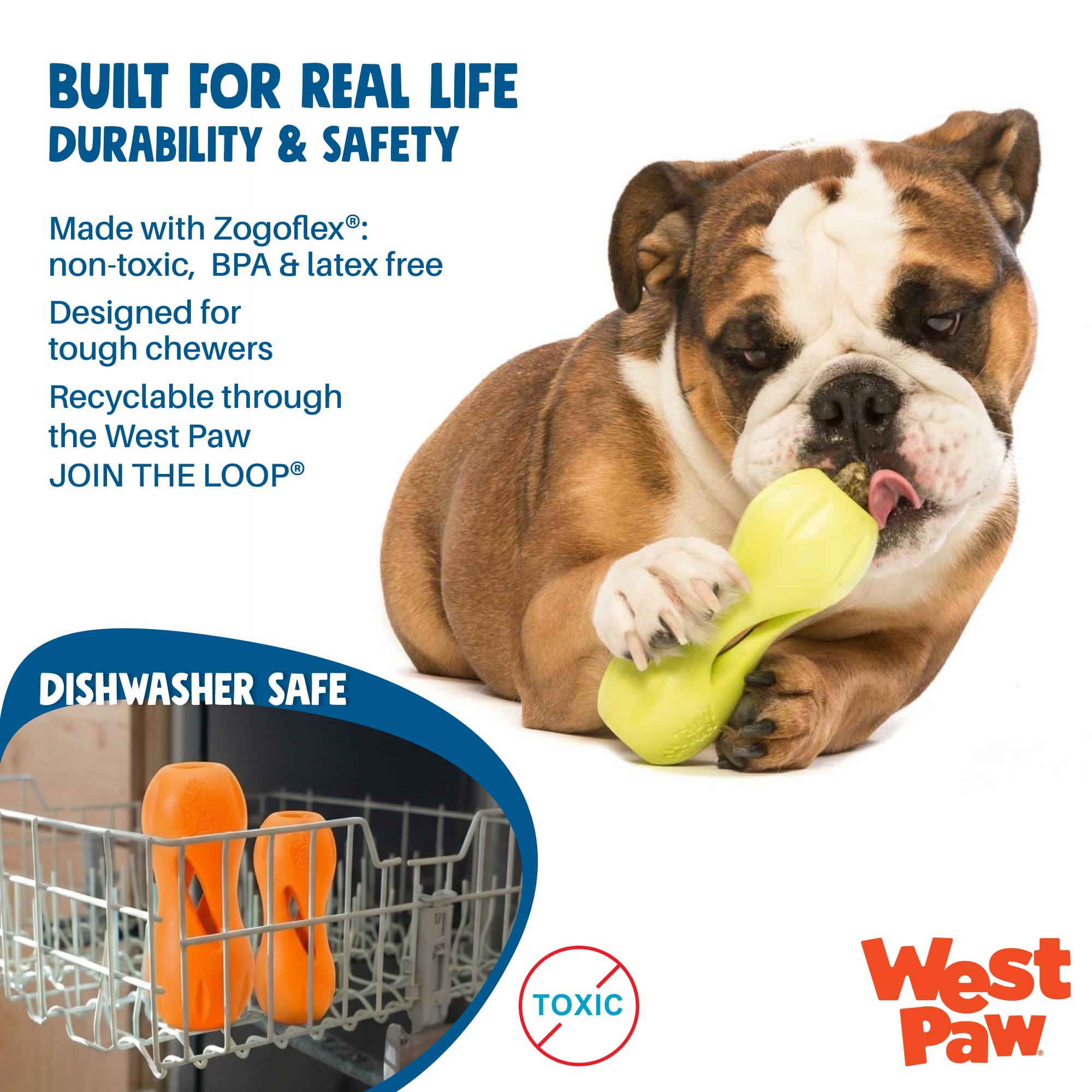 West Paw Qwizl, diseño ergonomico facilita un agarre comodo durante el juego