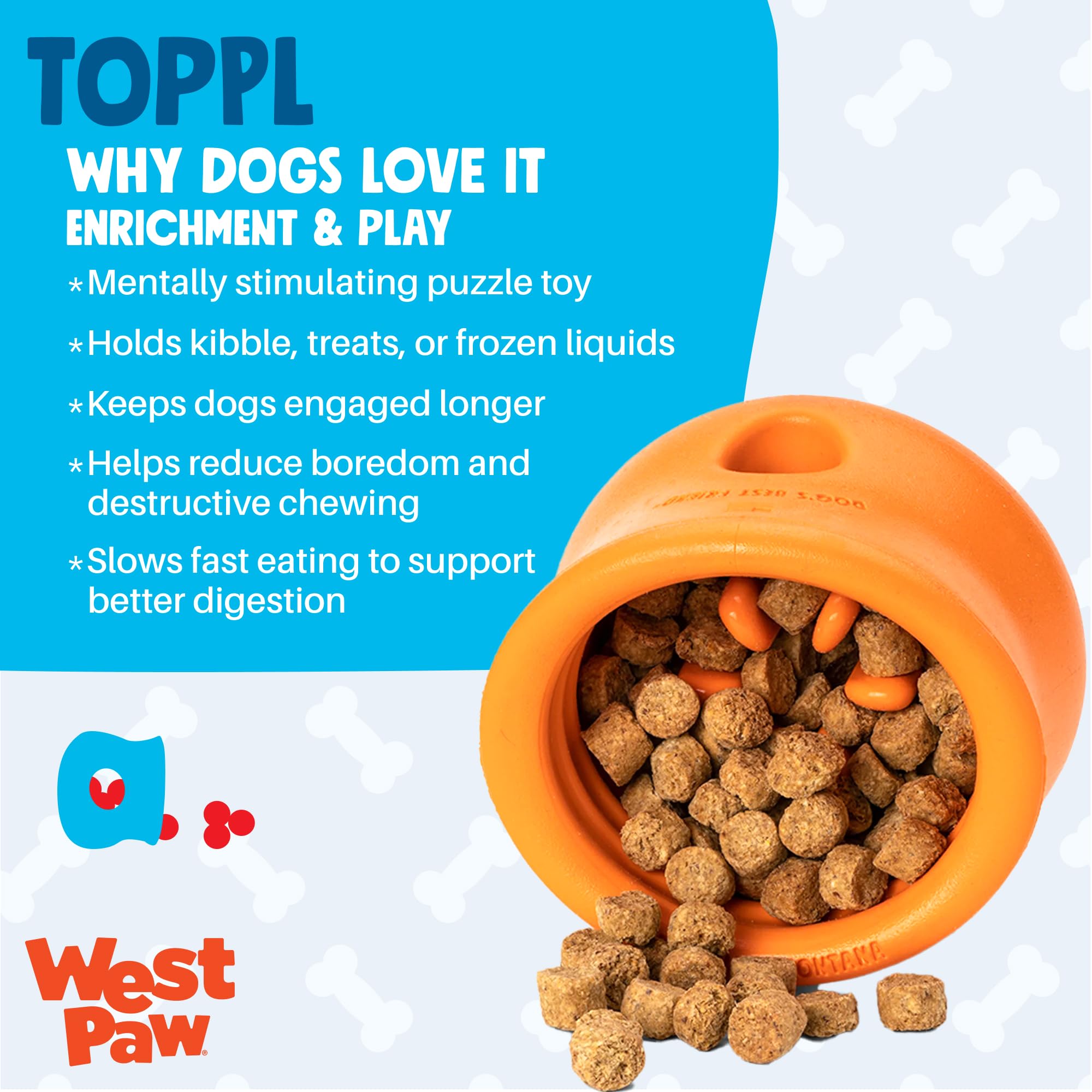 WEST PAW Toppl juego mental para perros, fomenta resolución de acertijos y recompensa.