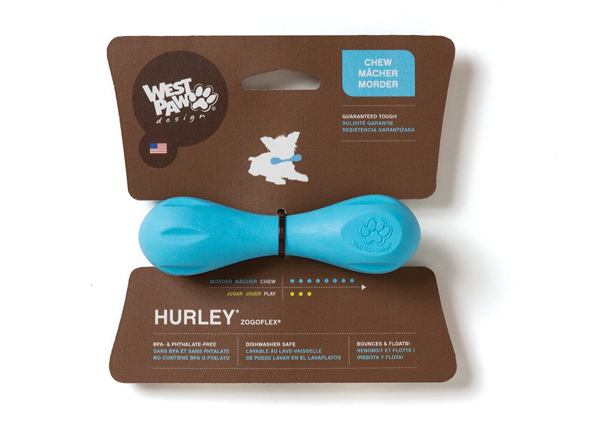West Paw Zogoflex Hurley: hueso flotante azul para perros, ideal para juego y masticación