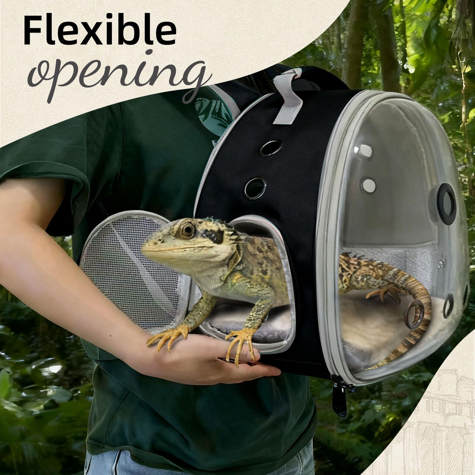 WEVONIGU Mochila ligera y fácil de limpiar para viajes con reptiles.