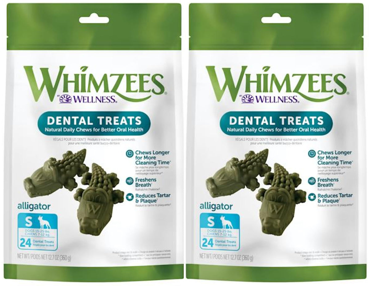Whimzees Alligator masticable dental en paquete de 2 para favorecer la higiene bucal.