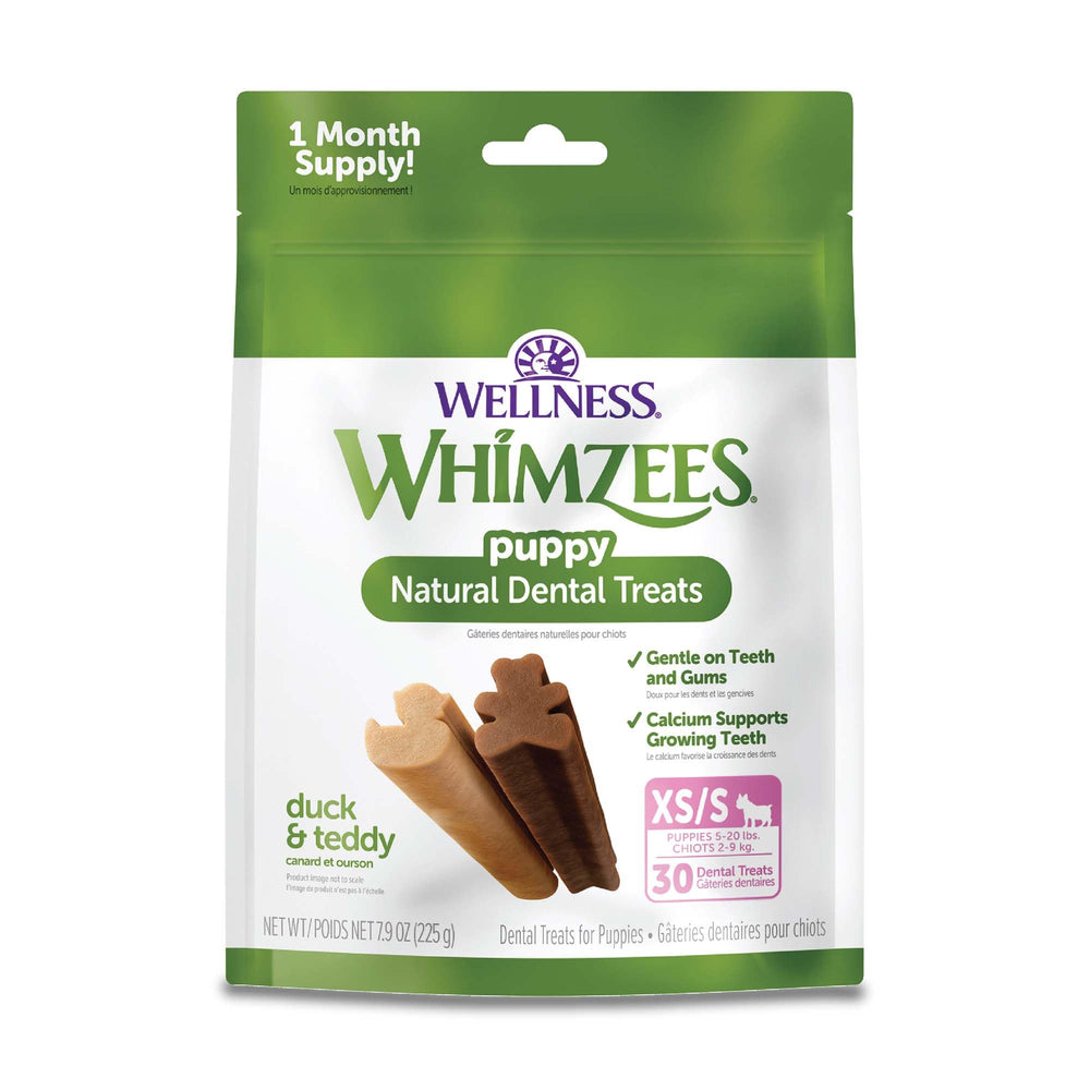 Whimzees Bienestar cachorros – empaque visible para higiene dental