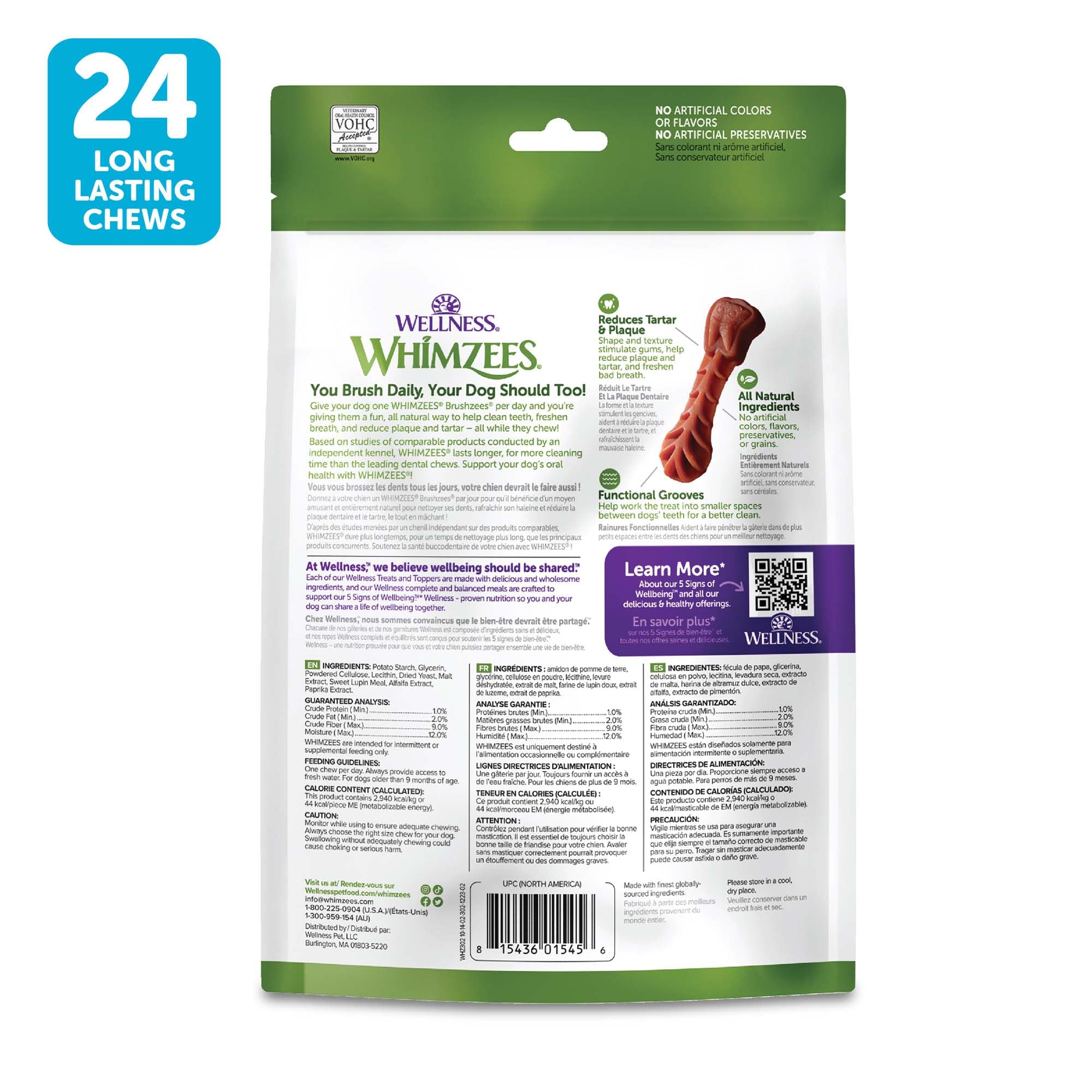 Whimzees Brushzees, masticación diaria que sostiene la salud bucal.