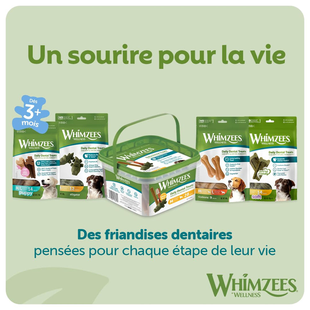Whimzees ranuras y protuberancias: diseño texturizado para zonas difíciles.