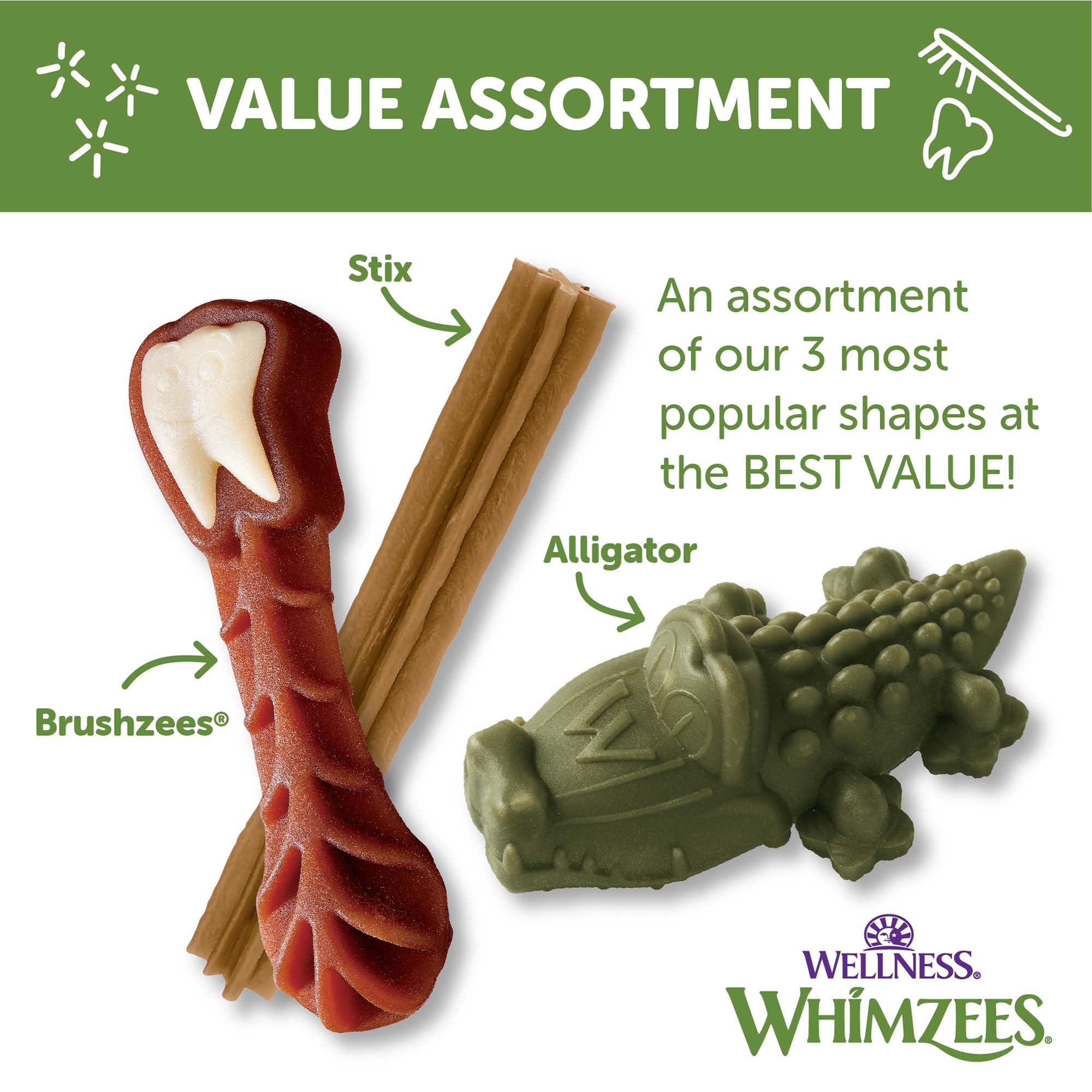 Diseño único de Whimzees para mejor agarre durante la masticación