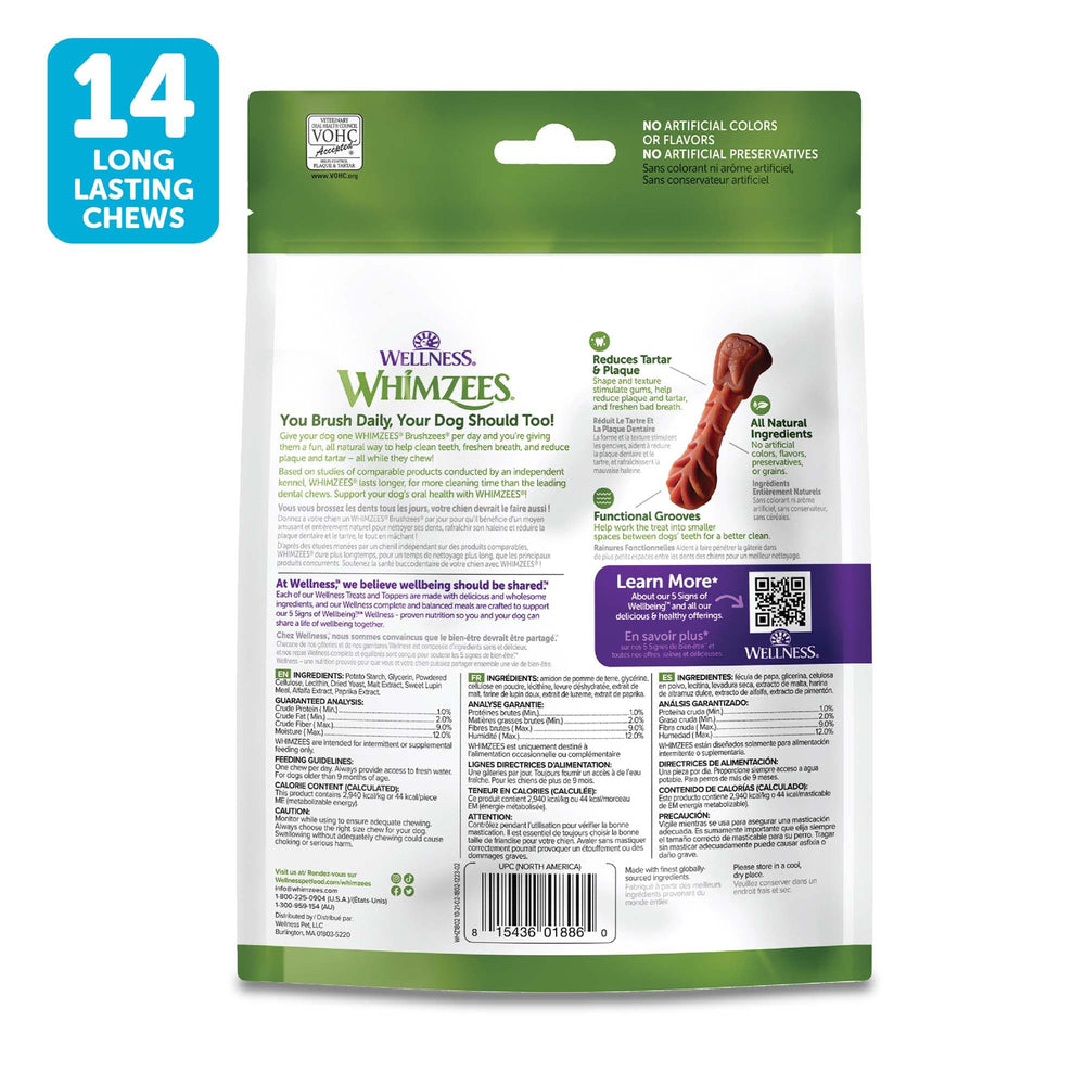 Whimzees Wellness Daily Brushzees, composicion-natural, sin colorantes artificiales ni conservantes