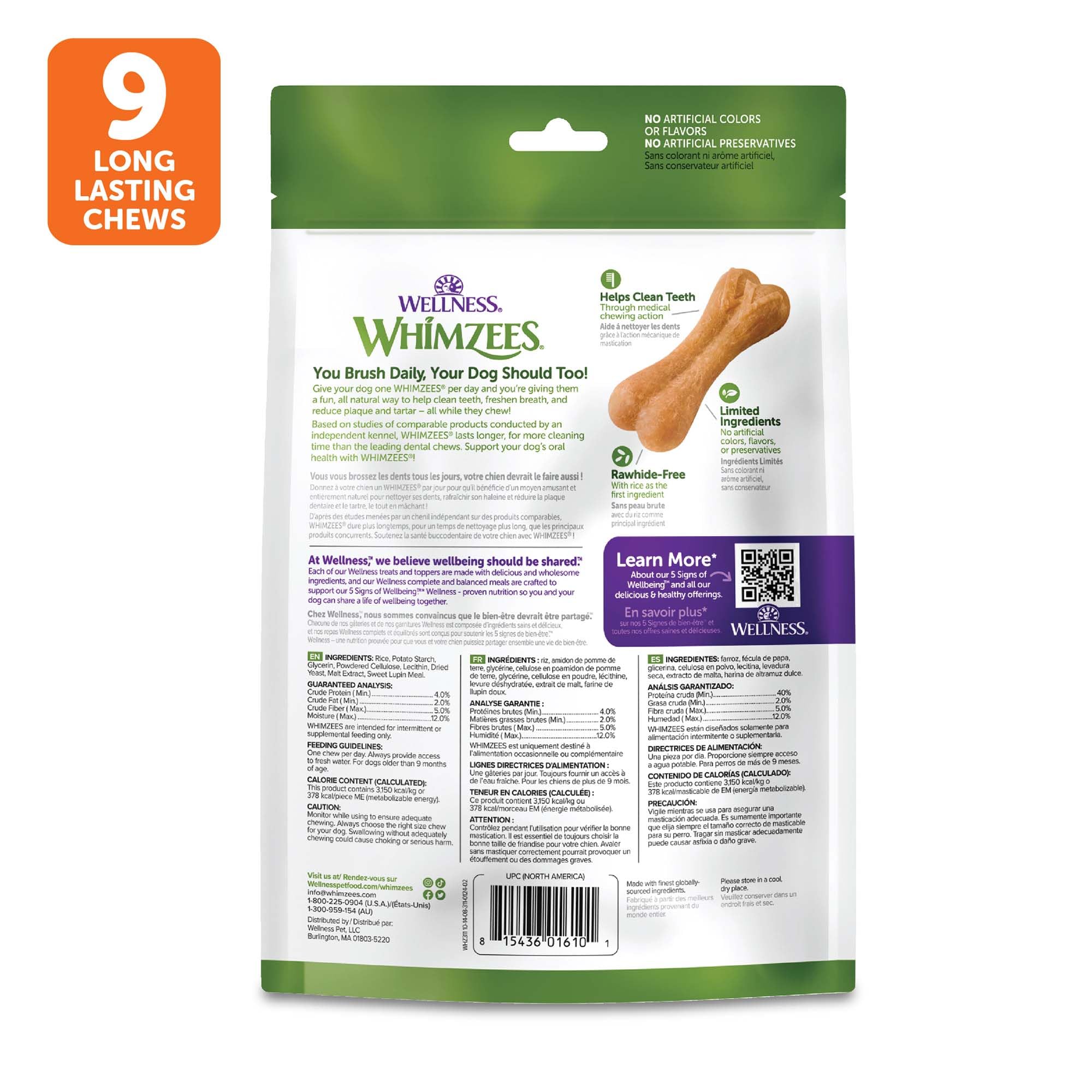 Whimzees Wellness Ricebone talla grande, diseñada para perros grandes.