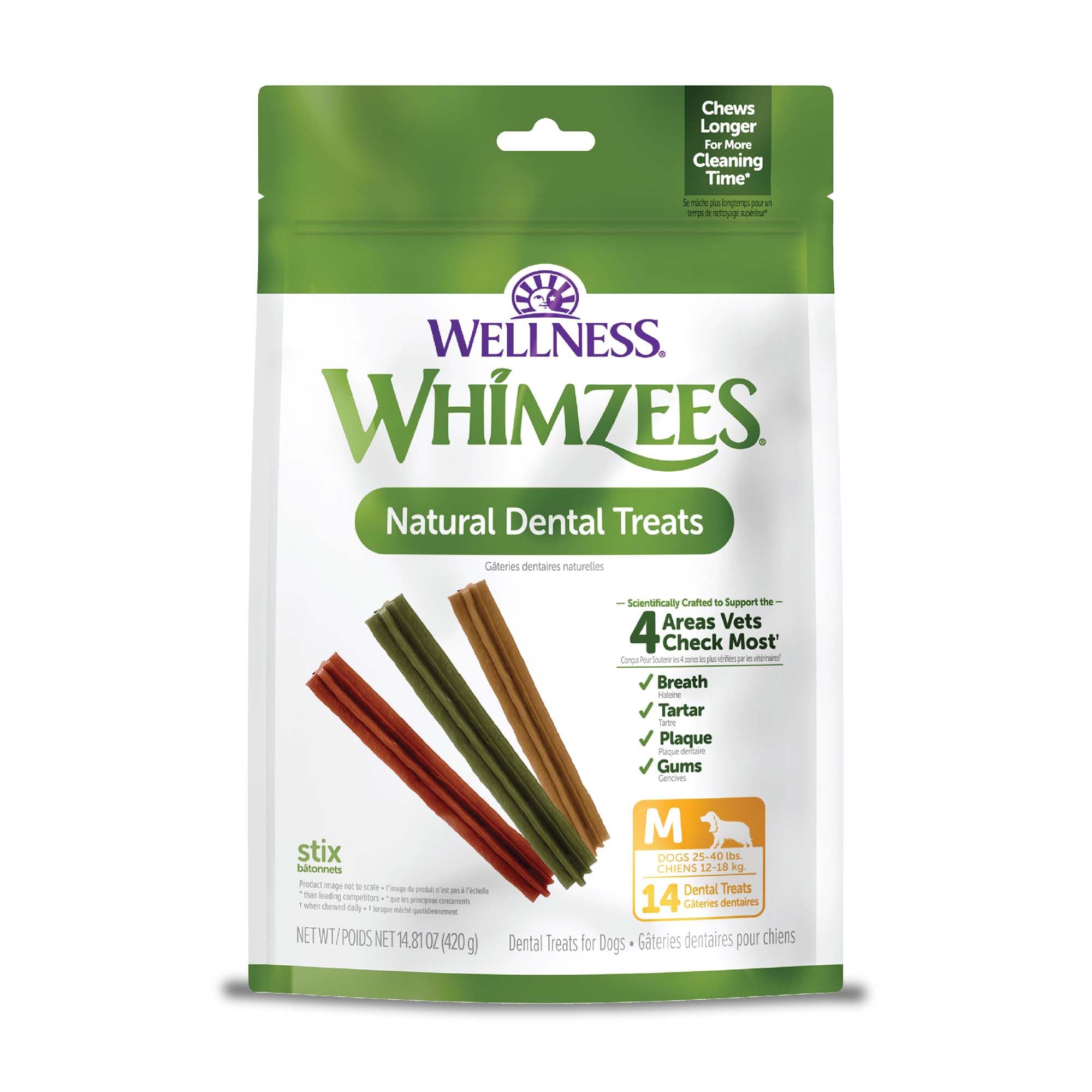 Whimzees Wellness Stix para perros: cuidado dental mediano y aliento más fresco