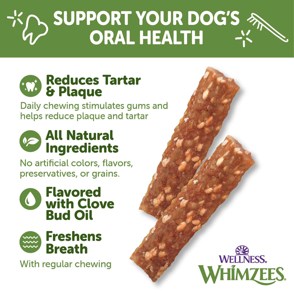 Whimzees Wellness Veggie Strip ofrece masticación más duradera frente a la competencia.