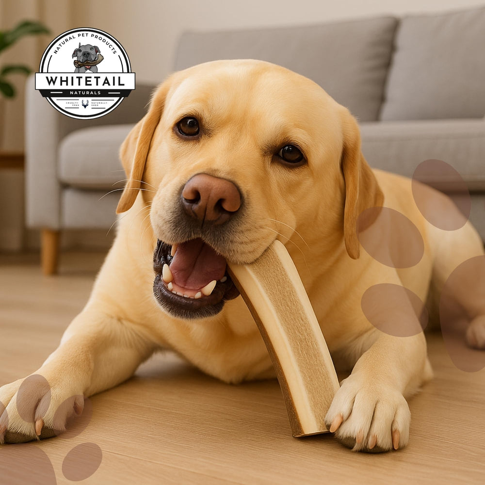 WhiteTail Naturals para perros medianos y grandes, experiencia de masticación prolongada.