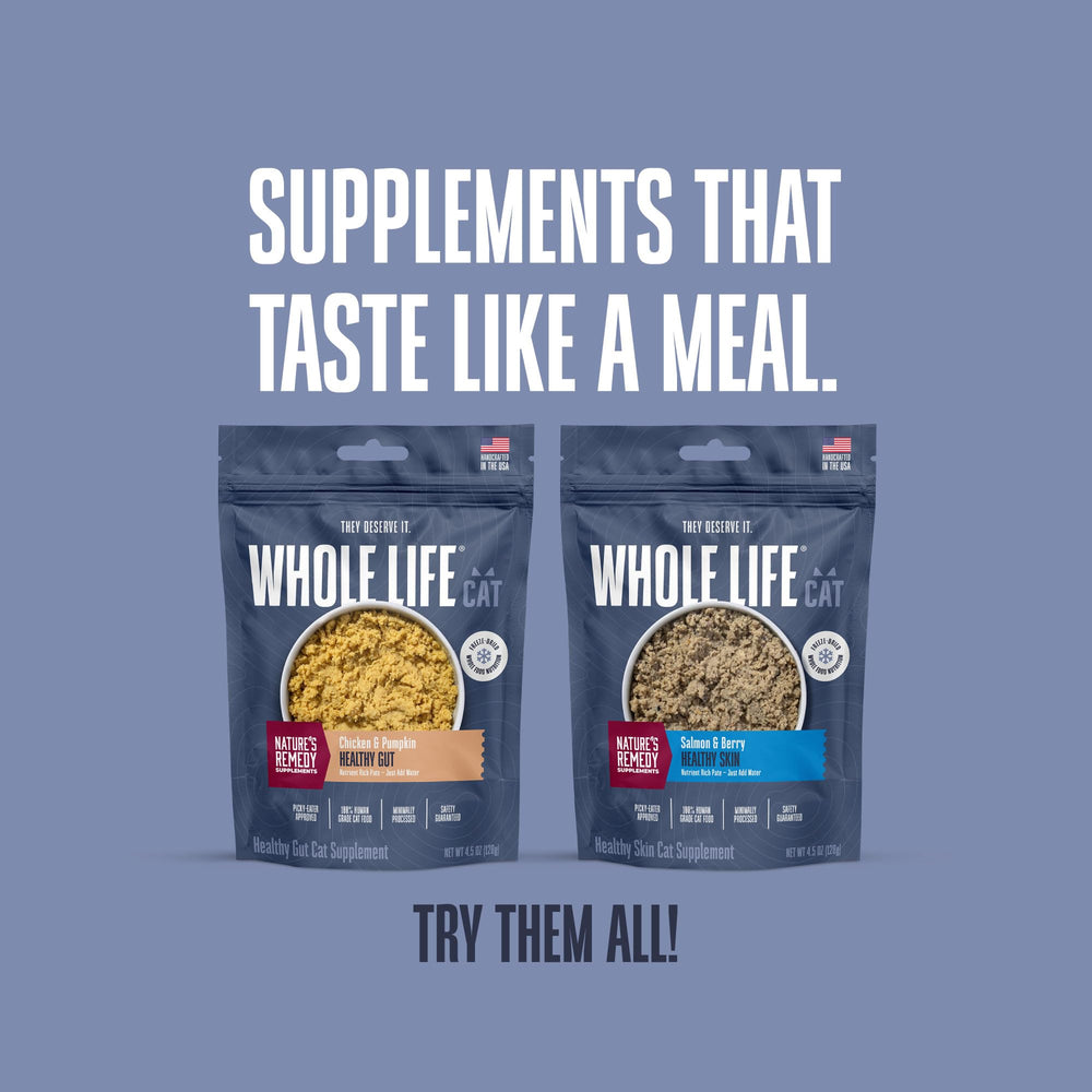 Whole Life Pet ingredientes de calidad humana para bienestar felino.