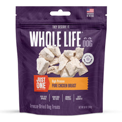 Just One Pollo de Whole Life Pet Products, trocitos deshidratados para premio natural.