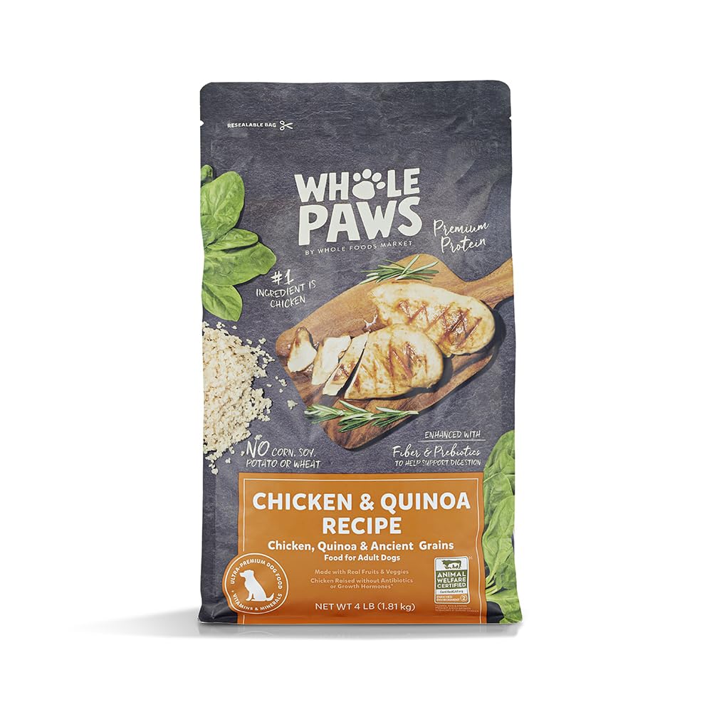 Whole Paws: envase de alimento para perros pollo y quinoa, apoyo digestivo diario.