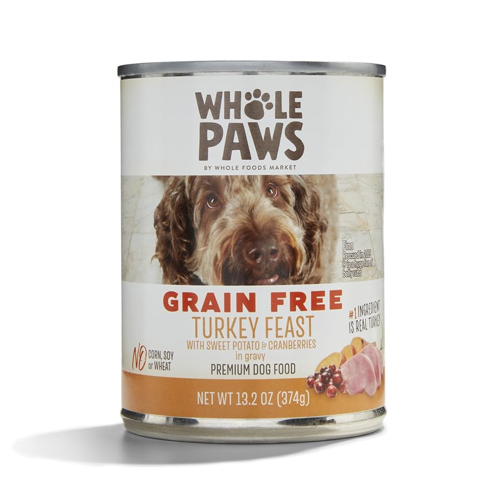 Whole Paws Festín de Pavo, frente de lata, comida húmeda sabrosa para perros.