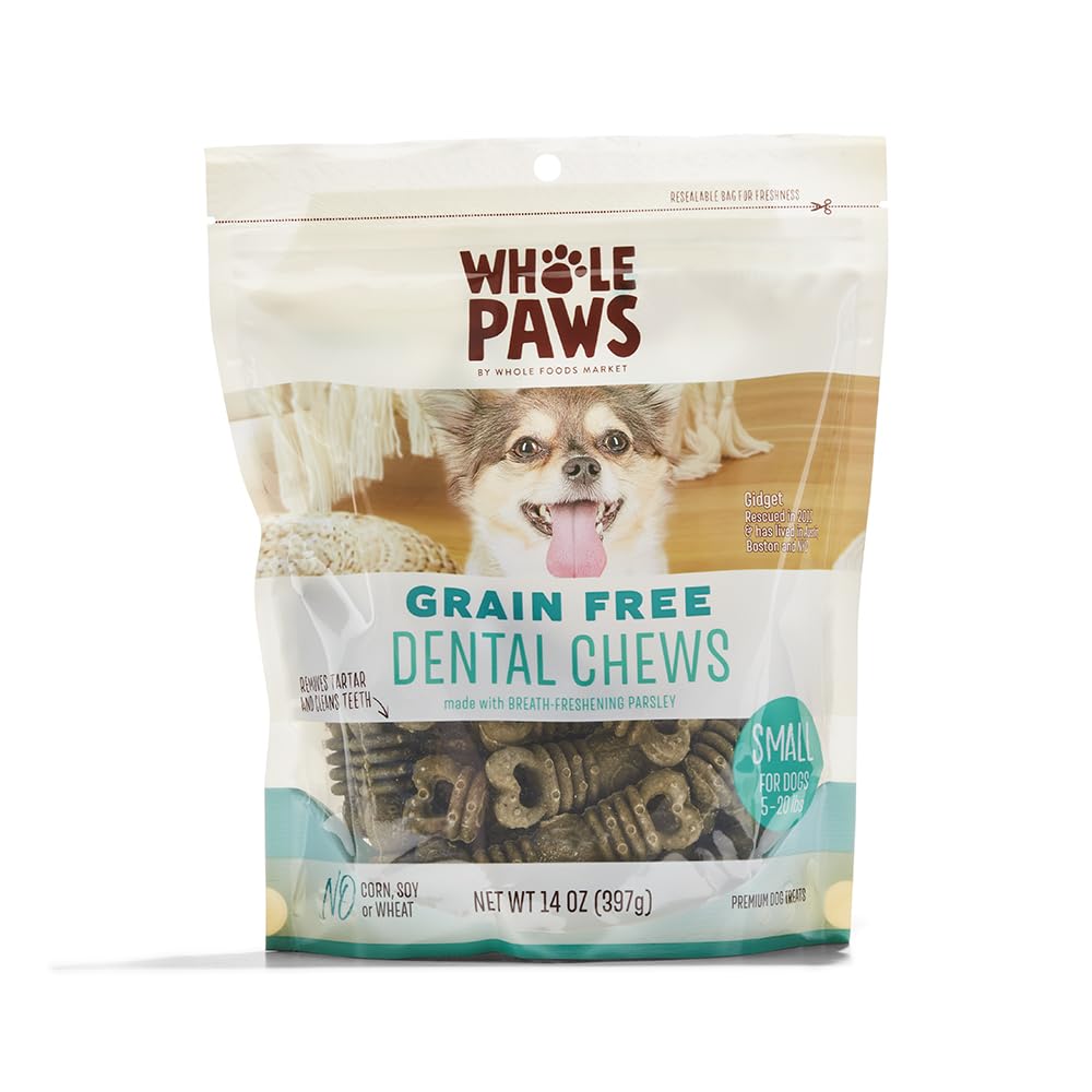 Whole Paws masticables dentales sin grano para perros pequeños, ayudan a eliminar el sarro entre cepillados.