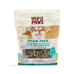 Whole Paws masticables dentales sin grano para perros pequeños, ayudan a eliminar el sarro entre cepillados.