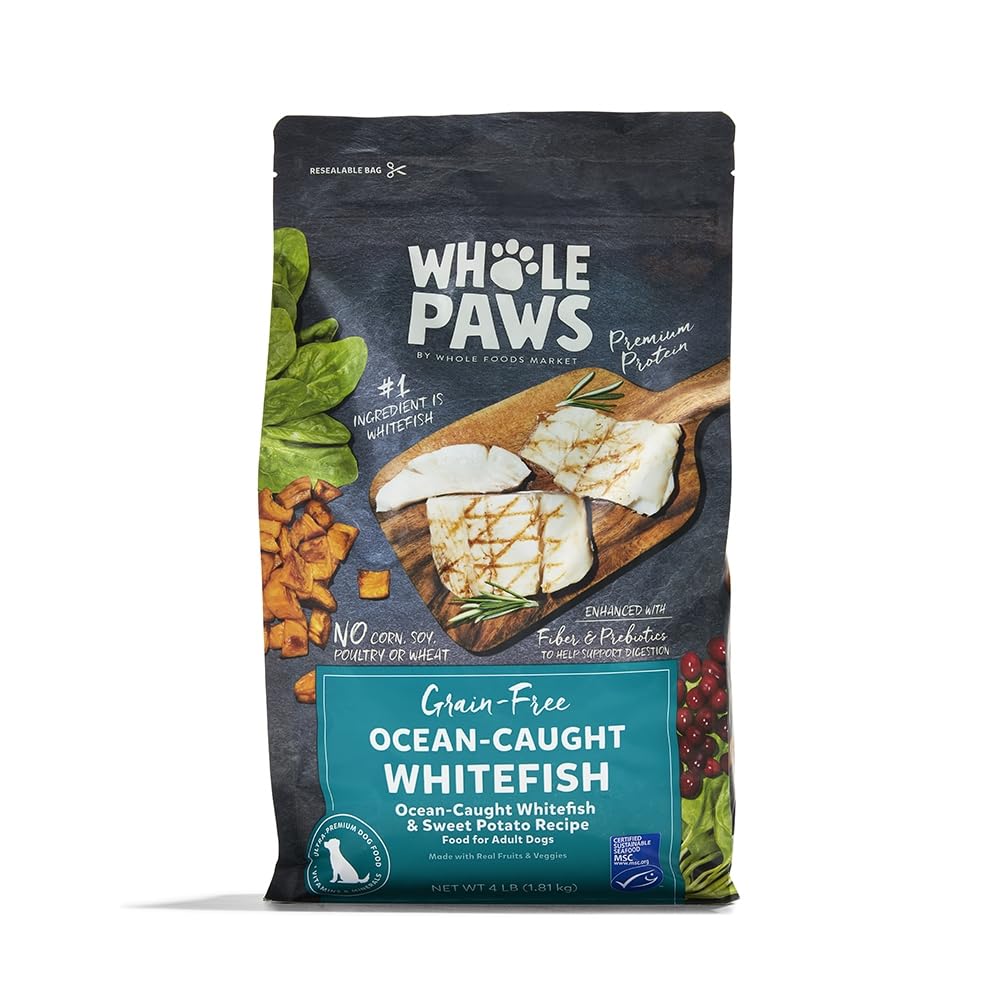 Whole Paws comida seca para perros con pescado blanco y apoyo digestivo gracias a fibra y prebióticos.