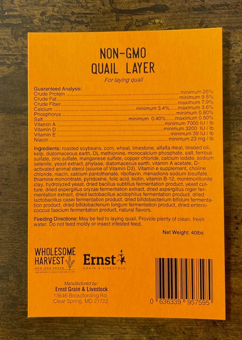 Wholesome Harvest Quail Layer Feed con omega-3 para bienestar y huevos de calidad