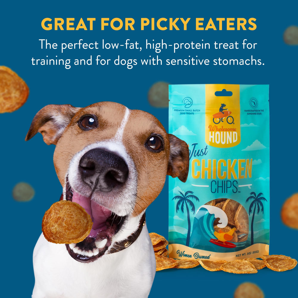 Wholesome Hound Chicken Chips: elaborado en EE. UU. con proteína de pollo.