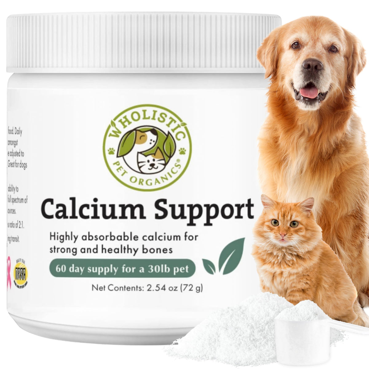 Wholistic Pet Organics calcio en polvo para perros y gatos, apoyo óseo y dental
