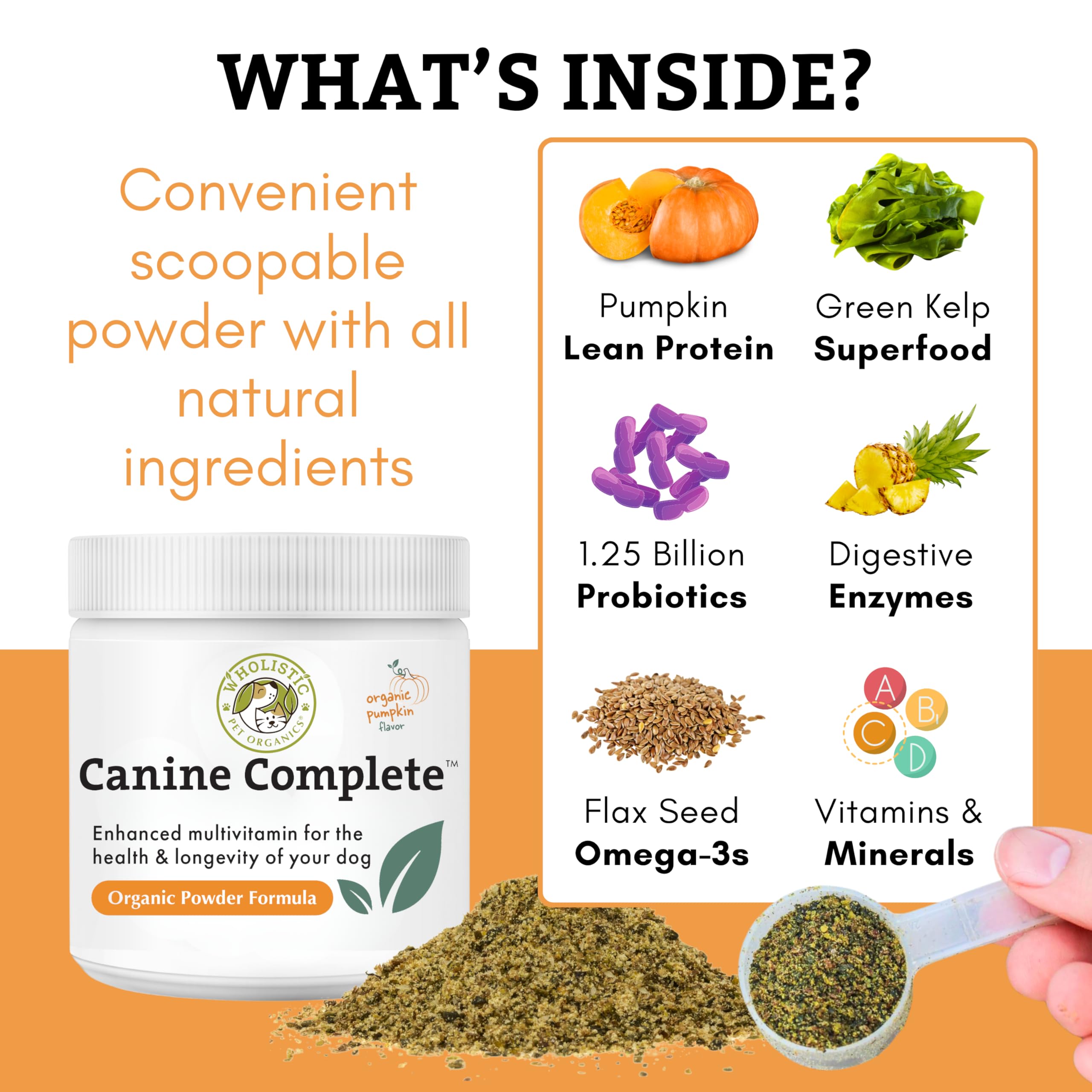 Wholistic Pet Organics Canine Complete, dieta-casera, mejora la nutrición en comidas caseras para perros.
