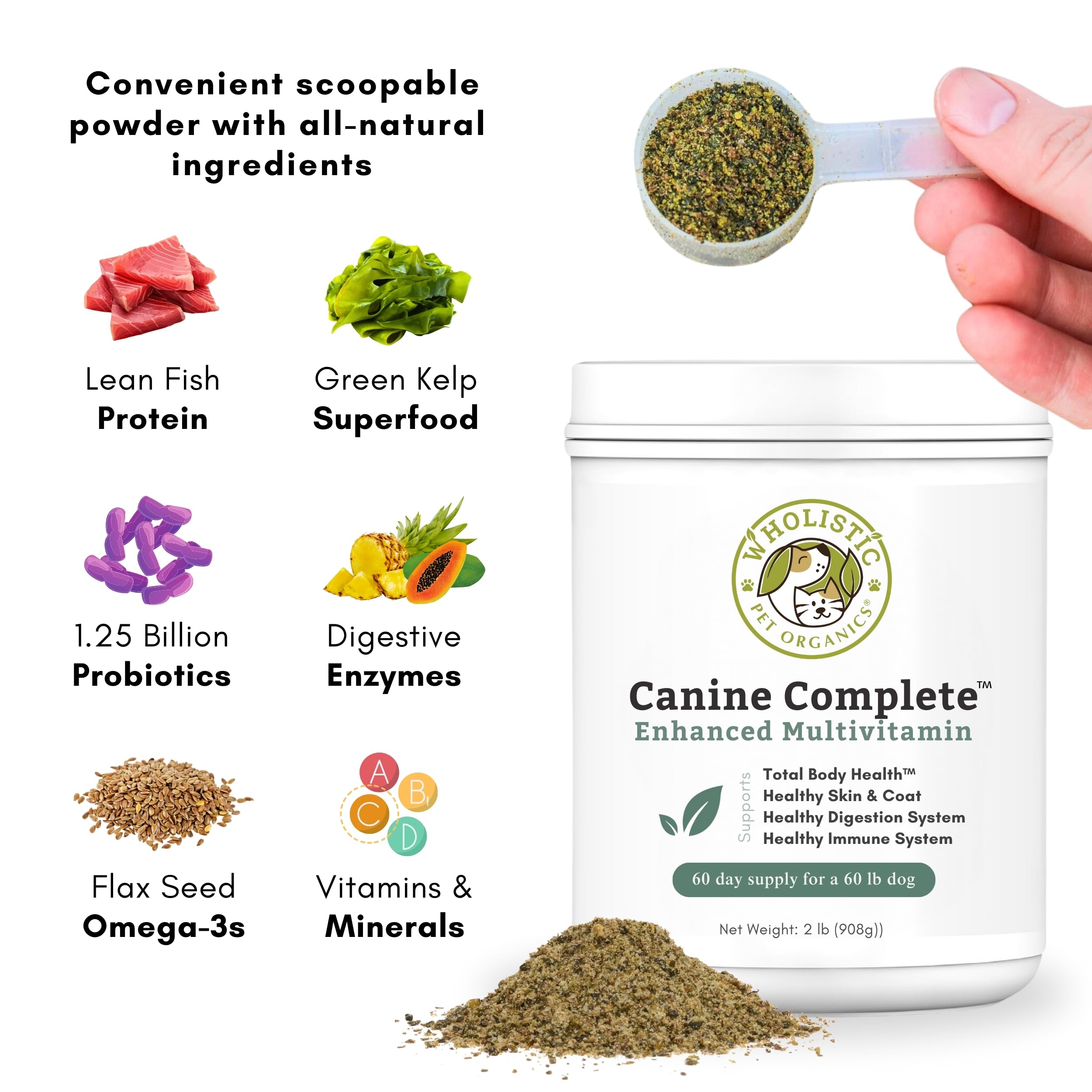 Wholistic Pet Organics Canine Complete, polvo diario fácil de mezclar