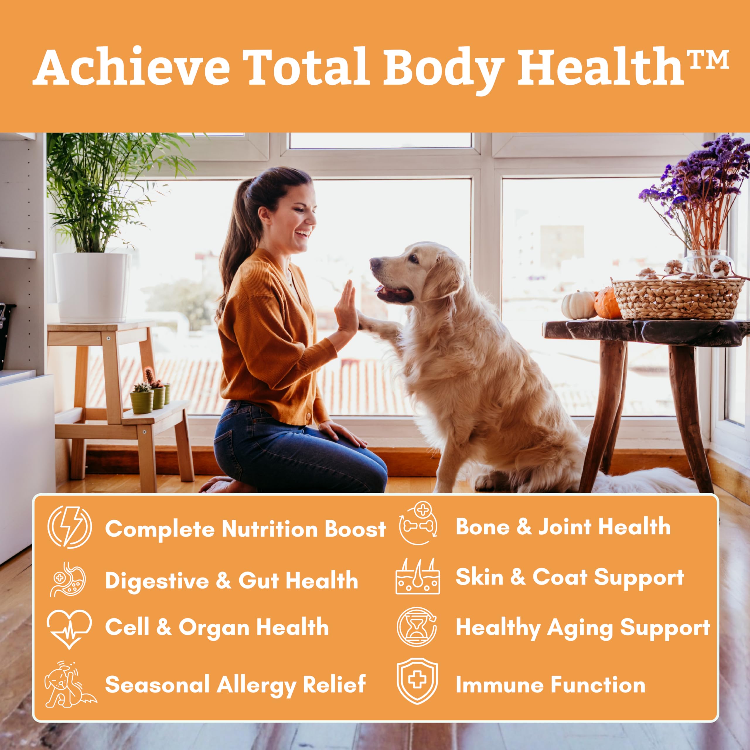 Wholistic Pet Organics Canine Complete, piel-y-pelaje, ayuda a un pelaje sano y piel equilibrada.