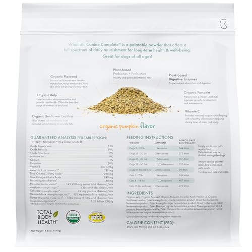 Wholistic Pet Organics Canine Complete, scoop-medidas, dosis precisa para una alimentación casera.