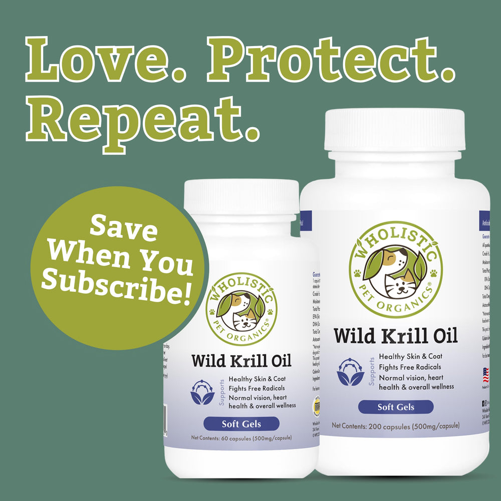 Cápsulas blandas de krill para perros y gatos, fácil administración.