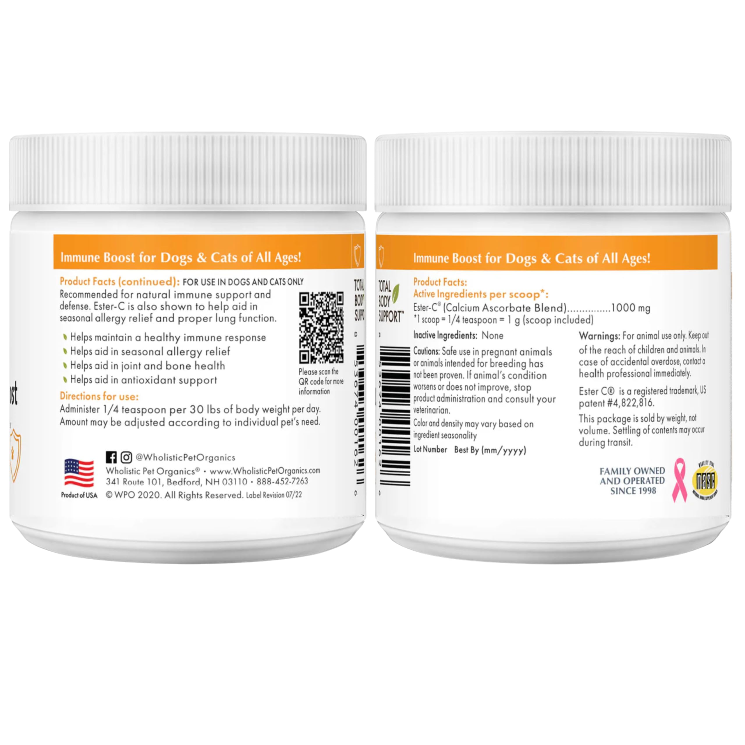 Wholistic Pet Organics Ester-C Powder cuidado de la piel y bienestar general.