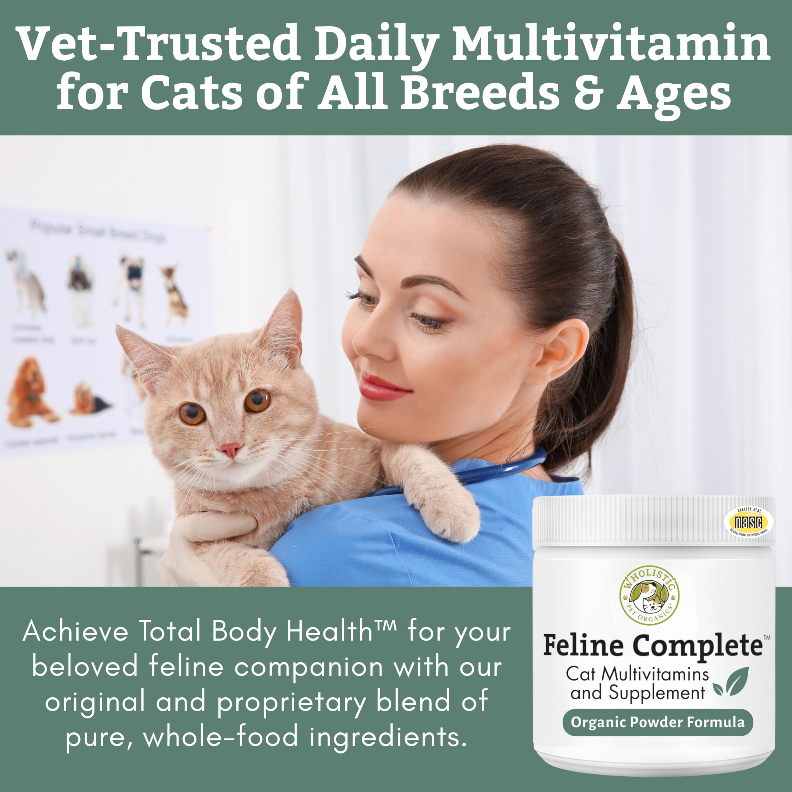 Wholistic Pet Organics Feline Complete, dosificador, facilita la medición de la porción diaria
