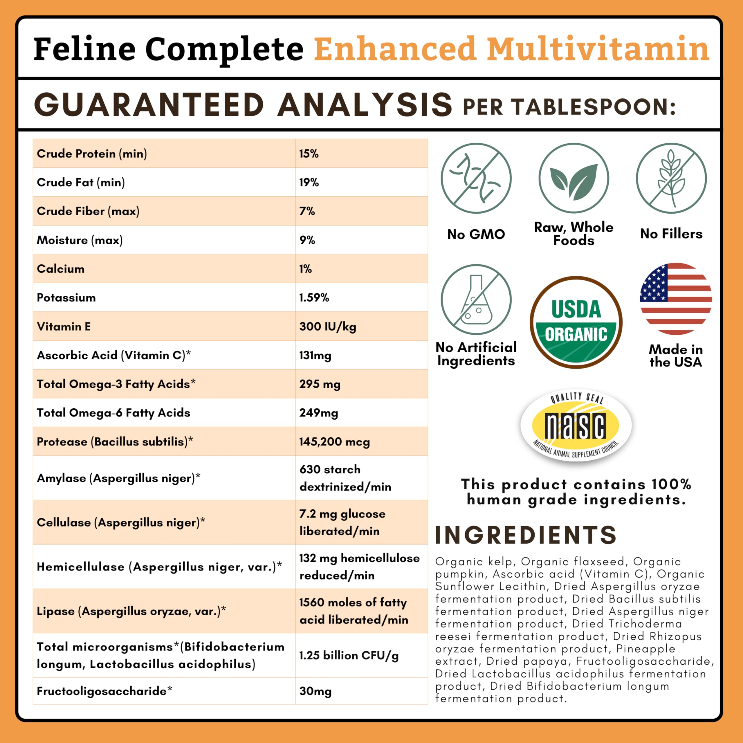 Wholistic Pet Organics Feline Complete Organic Pumpkin, etiqueta-en-escena, envase de muestra de 37 porciones.