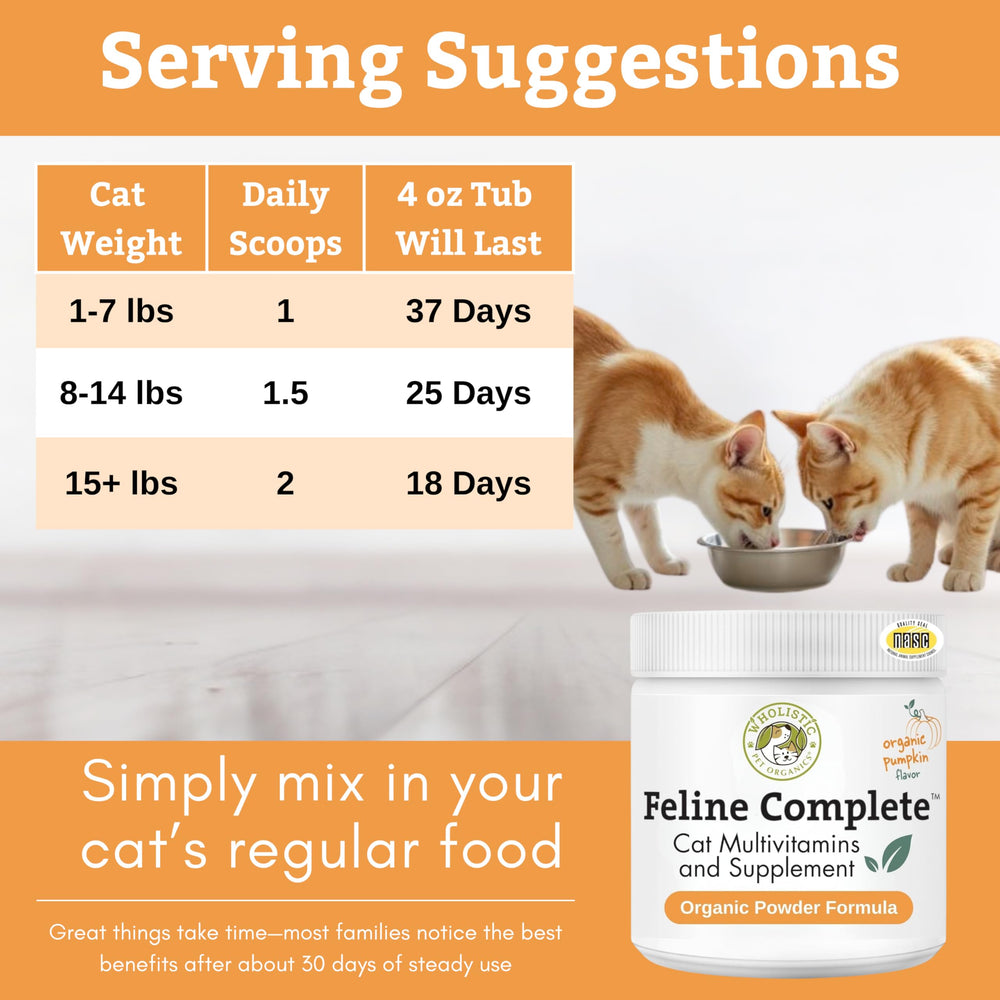 Wholistic Pet Organics Feline Complete Organic Pumpkin, pelaje más saludable, fórmula para piel y pelaje felino.