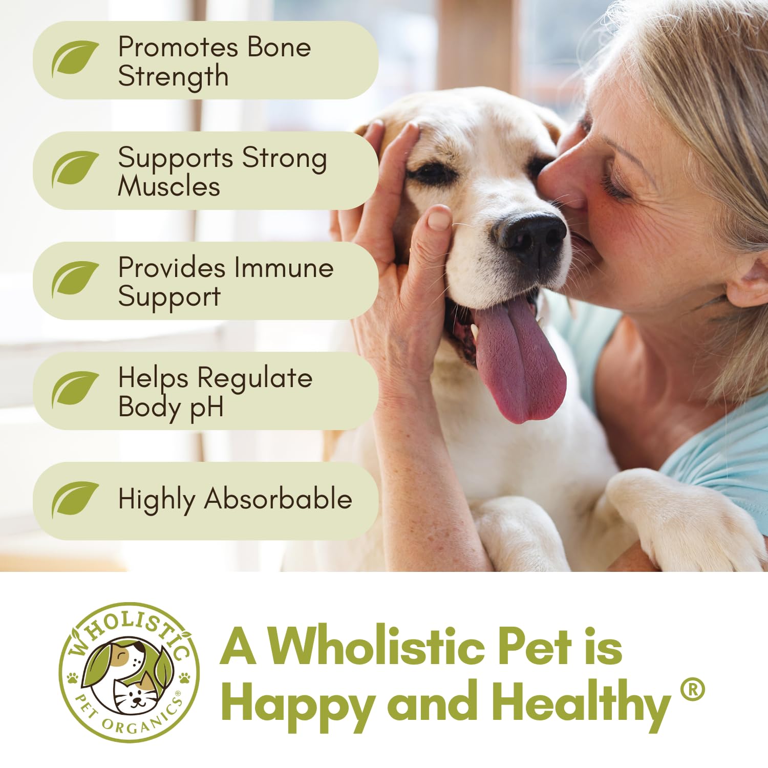 Wholistic Pet Organics mezcla calcio magnesio 2:1, mayor absorción para mascotas