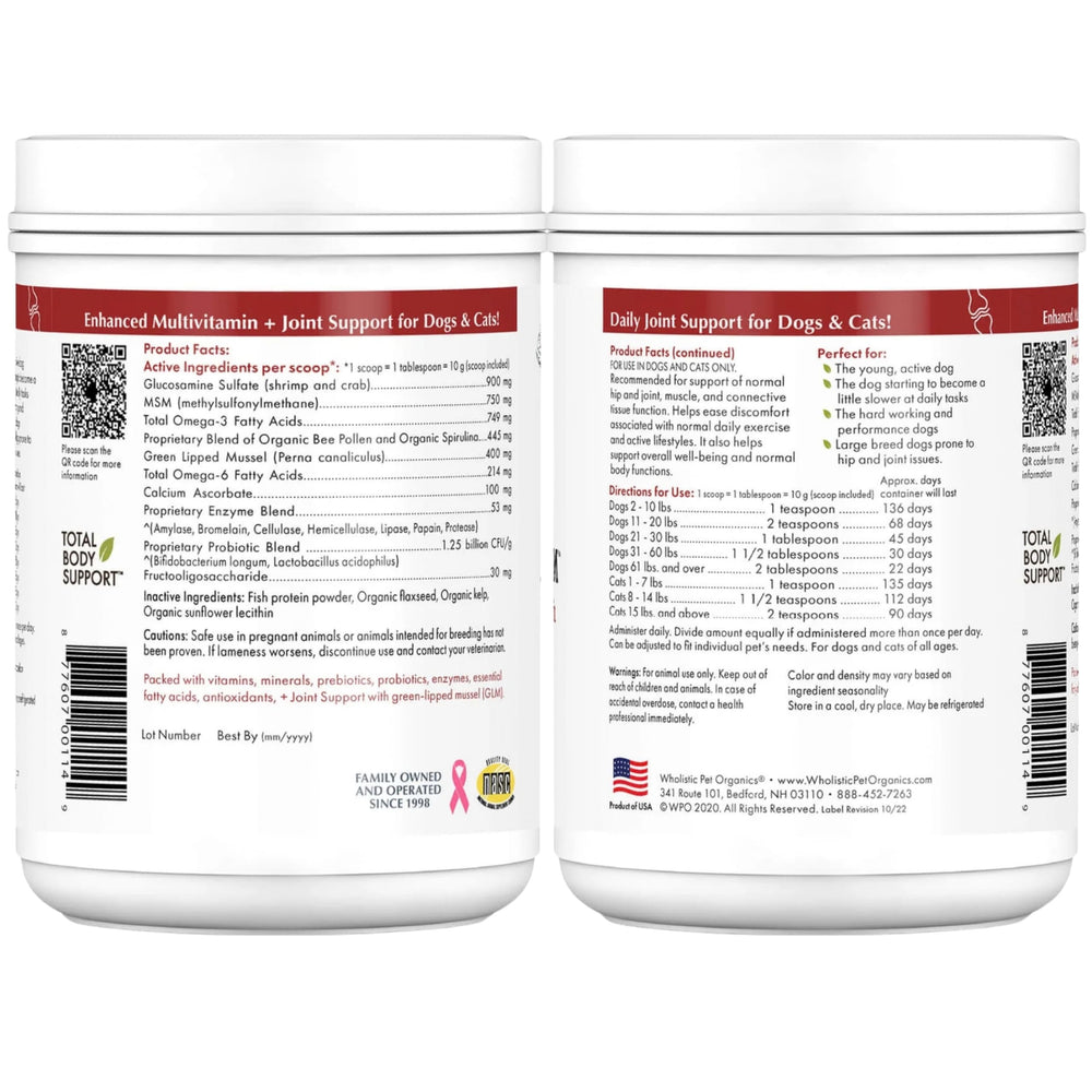 Wholistic Pet Organics: uso diario para mantener flexibilidad y movilidad.