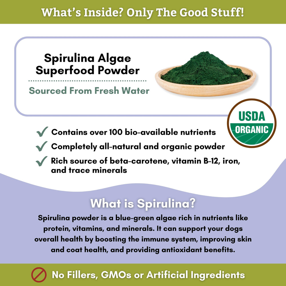 Cuchara de medición de Spirulina Wholistic para dosis diaria de mascotas.