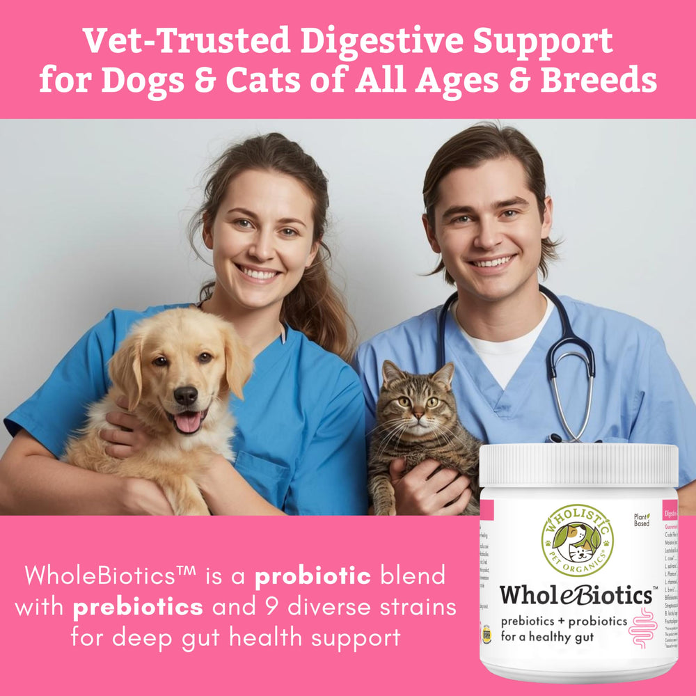 Wholistic Pet Organics WholeBiotics, cepas probióticas para microbioma estable