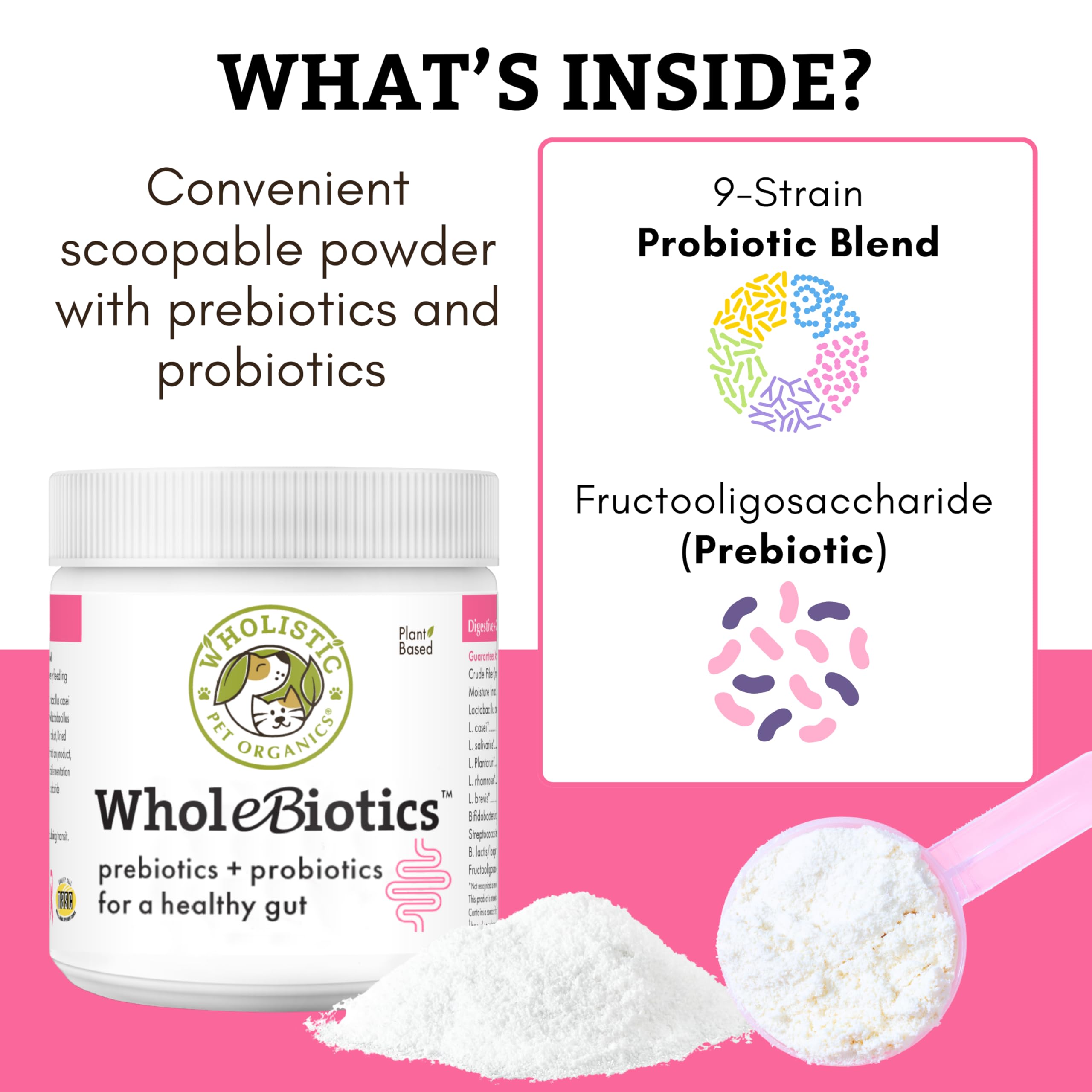 Wholistic Pet Organics WholeBiotics, prebióticos que favorecen absorción de nutrientes