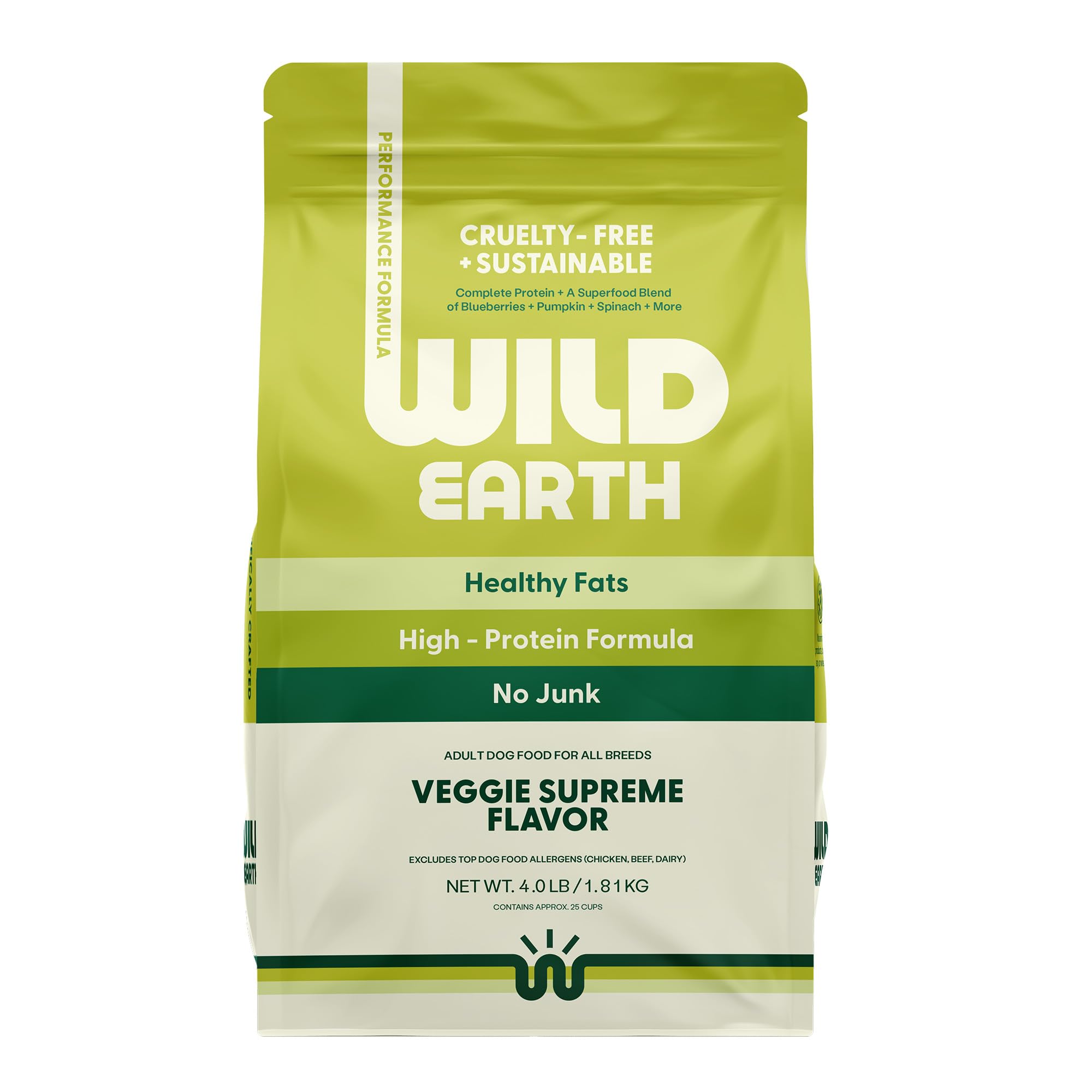 Wild Earth alimento seco vegano para perro, rendimiento en kibble crujiente.