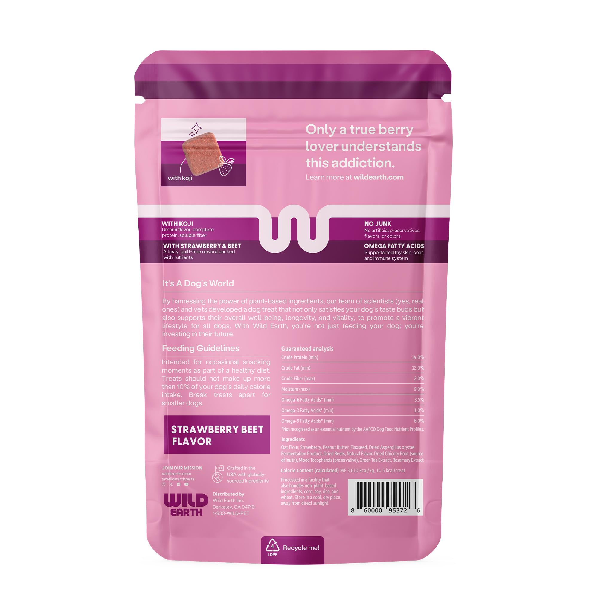 Wild Earth bocaditos sabor fresa y remolacha, ideal para entrenamiento suave.