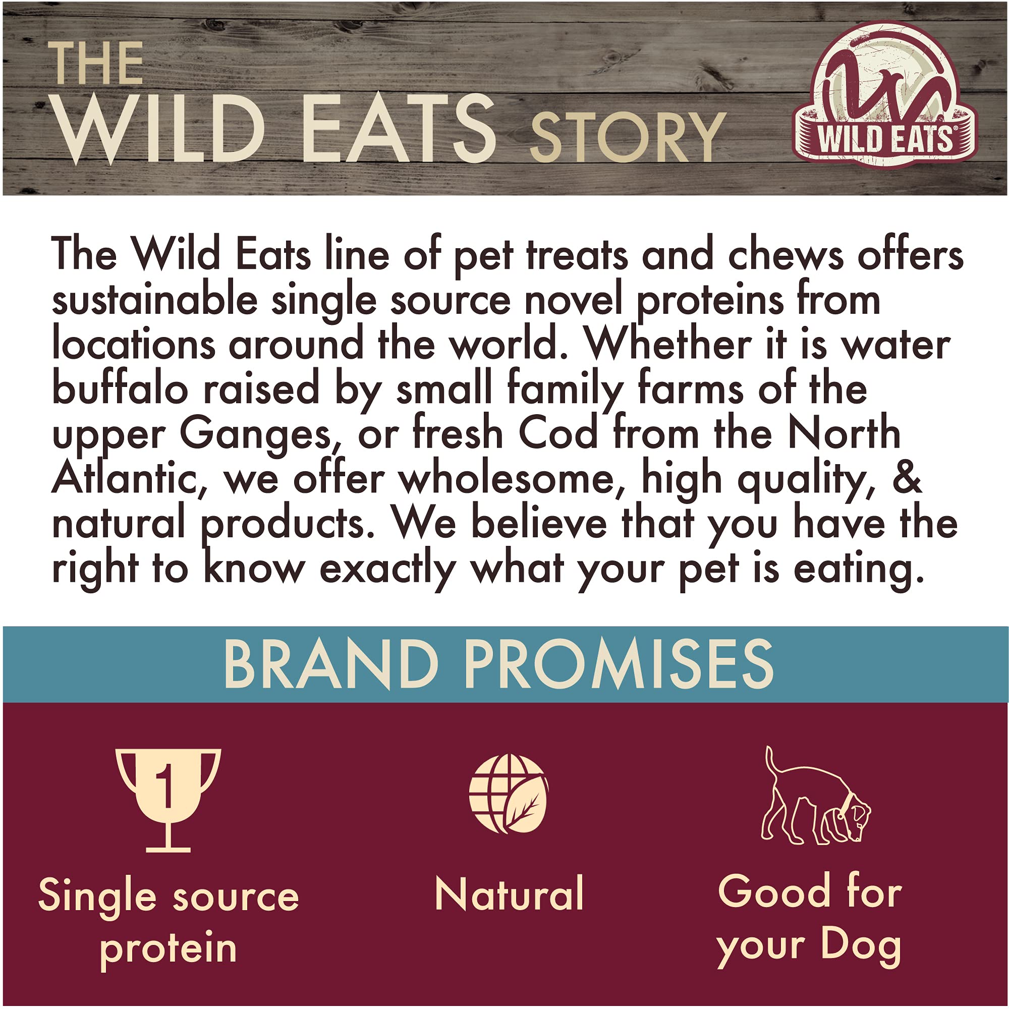 Wild Eats cachete búfalo agua roll, sin aditivos para perro sensible