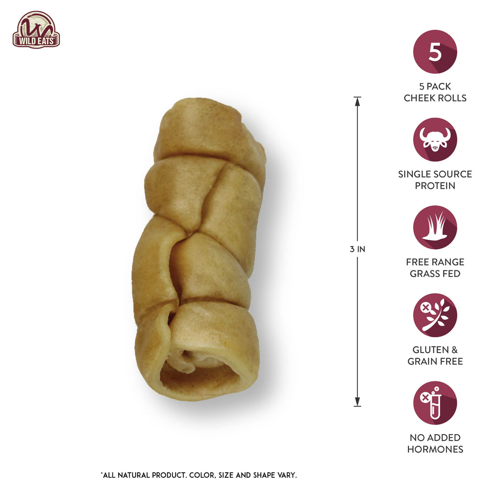 Wild Eats cachete búfalo agua roll, textura dura para perros agresivos