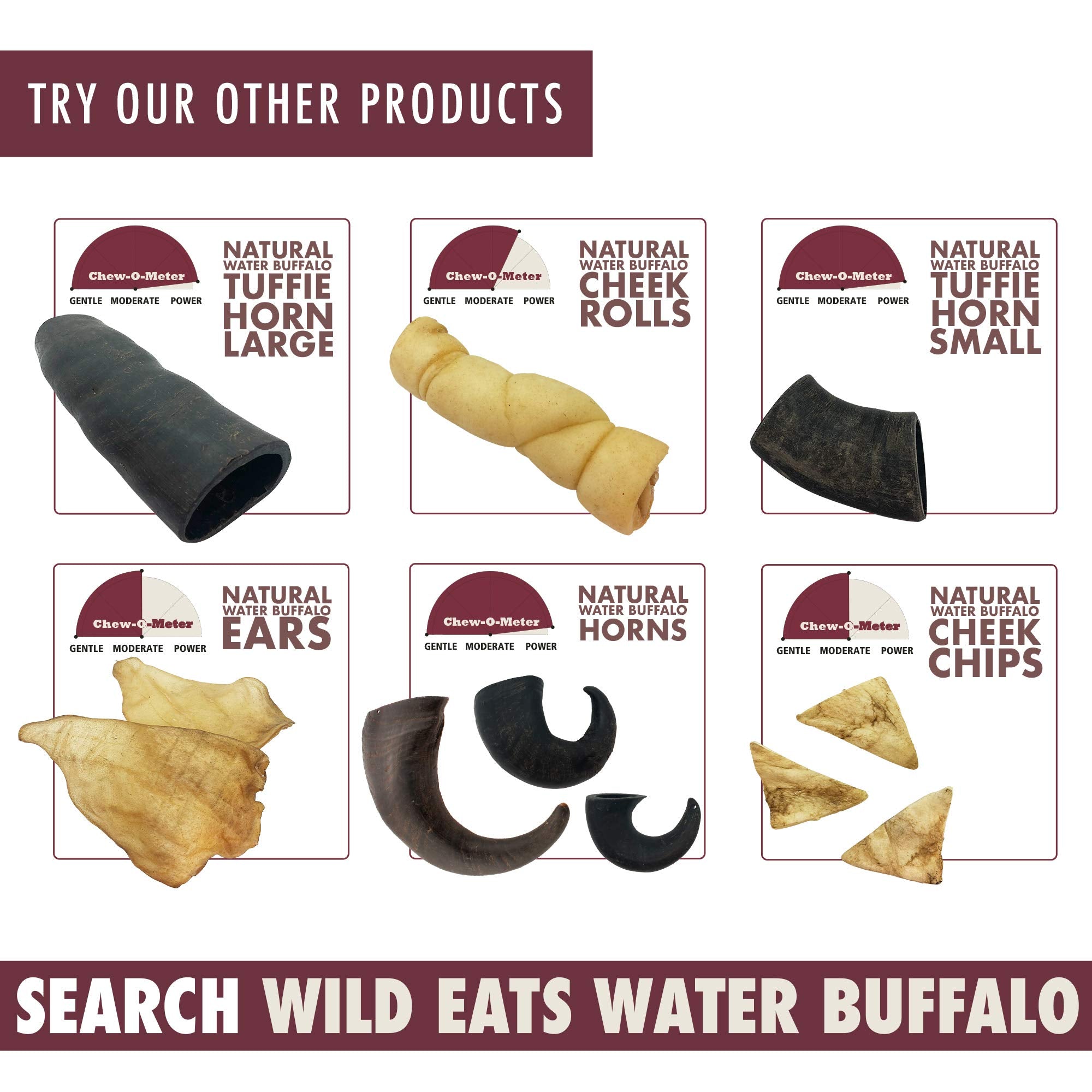 Wild Eats snack dental natural de búfalo para perros activos.