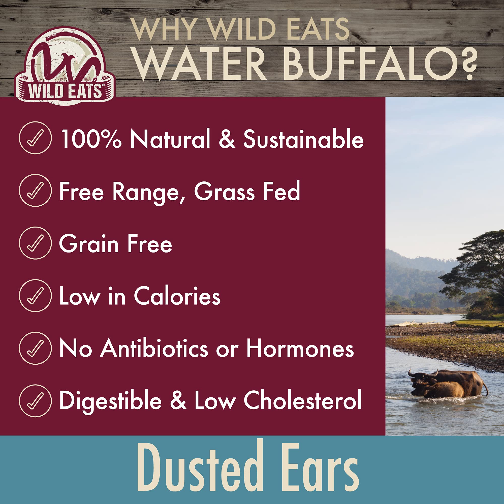 Wild Eats oreja de búfalo para denticion saludable, masticacion positiva
