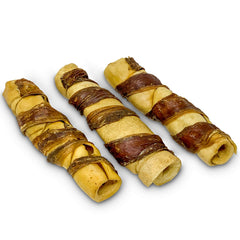 Wild Eats rollos de mejilla de búfalo en pack de 3, masticables duraderos para perros grandes.