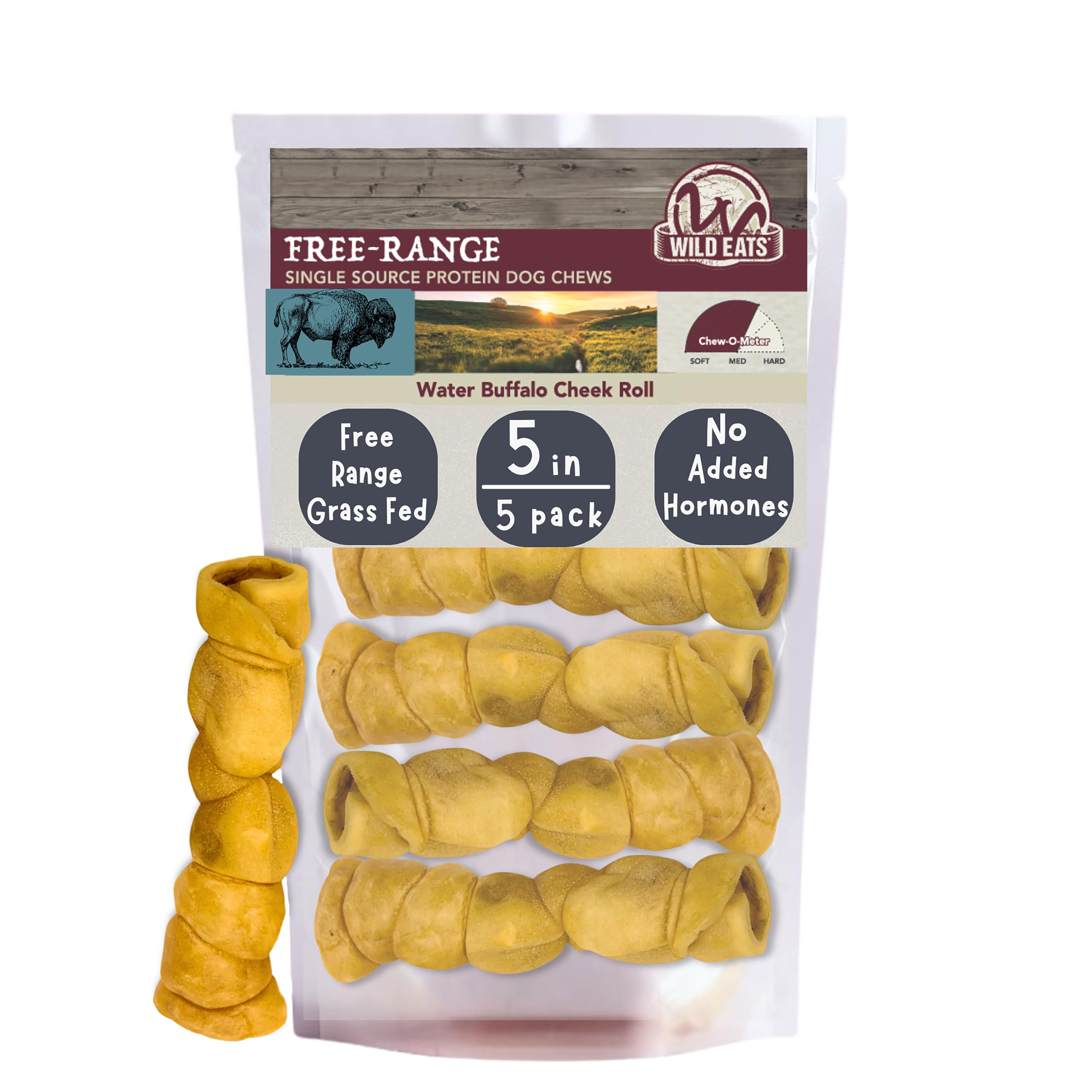 Wild Eats rollos mejilla búfalo-agua: masticación duradera para perros grandes.