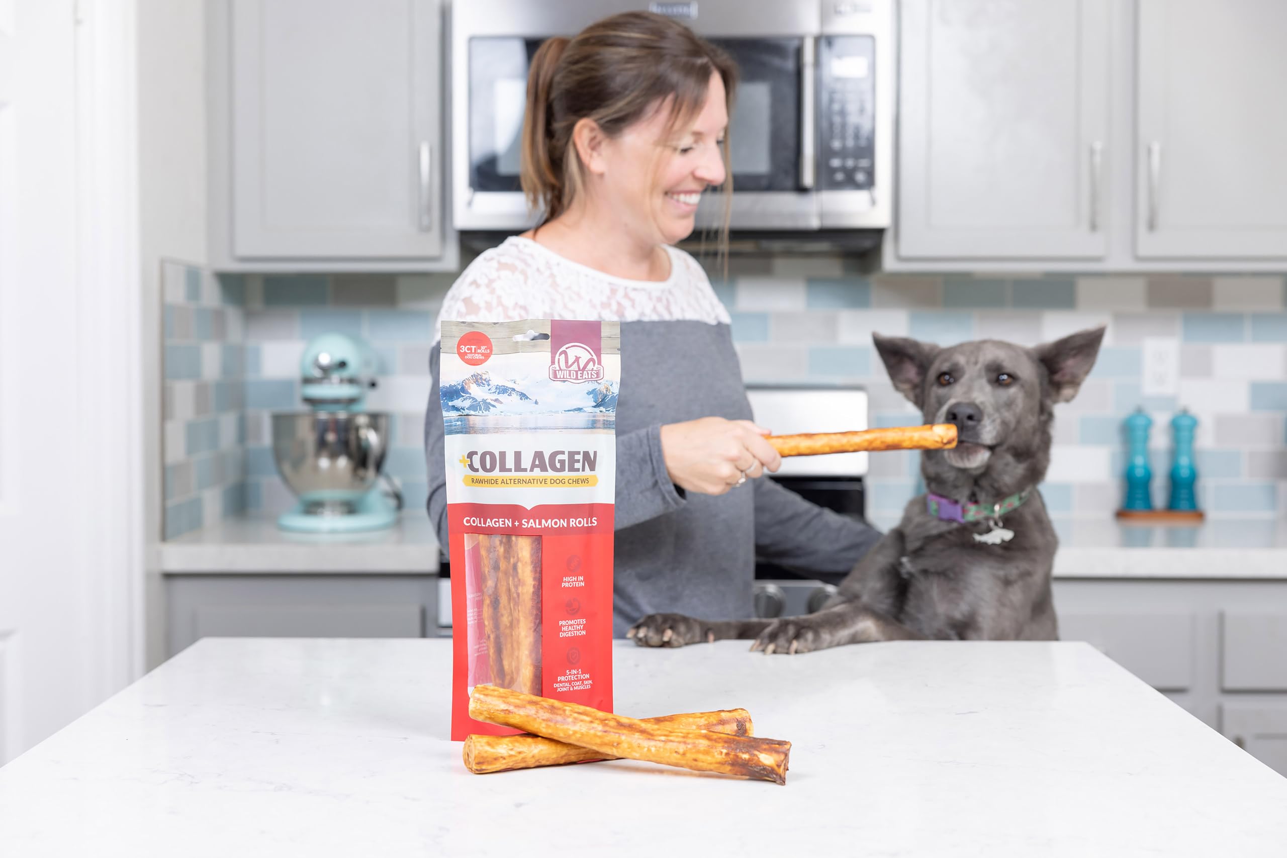 Wild Eats Salmón Retriever Roll 10 pulgadas, adecuado para perros medianos en masticación prolongada
