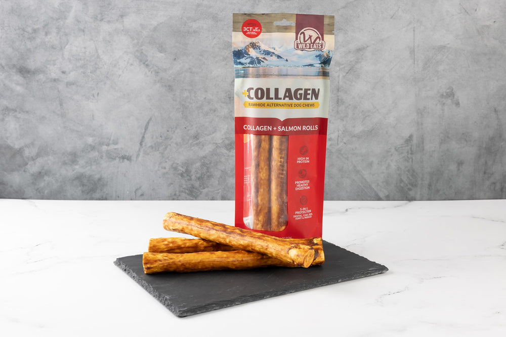 Wild Eats Salmón Retriever Roll 10 pulgadas, uso recomendado con supervisión durante la masticación