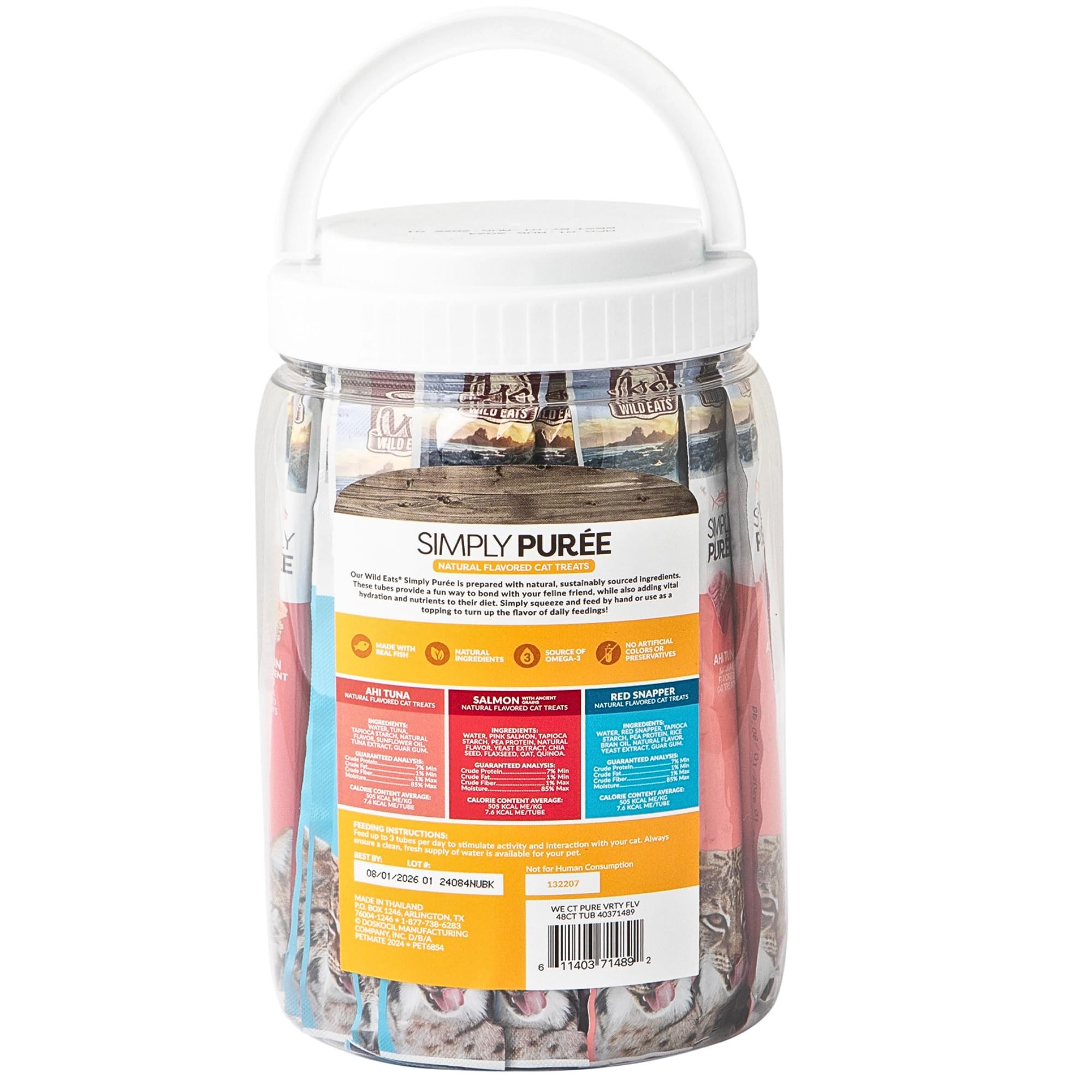 Wild Eats Simply Puree con salmón rosado, textura suave ideal para snack diario.